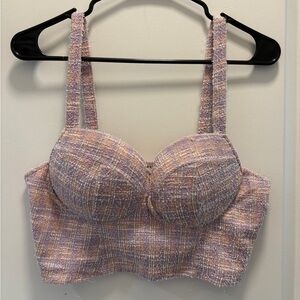 Elegant Tweed Bustier Top - Pink/Purple